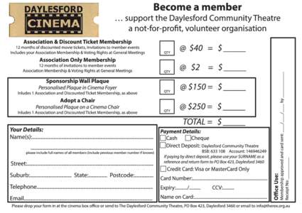 Daylesford Cinema - Membership and Donation Form