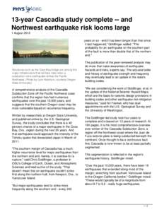 13-year Cascadia study complete -- and Northwest earthquake risk looms large