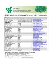DanBIF Georeferencing Workshop[removed]January 2009 – Participants list Trainers John Wieczorek Heather Constable Carol Spencer Organisers
