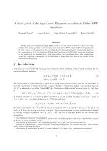 A short proof of the logarithmic Bramson correction in Fisher-KPP equations Fran¸cois Hamel∗ James Nolen†