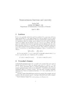 Semicontinuous functions and convexity Jordan Bell  Department of Mathematics, University of Toronto April 3, 2014