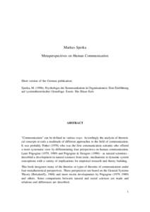 Metaperspectives on Human Communicatin
