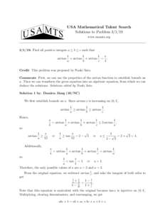 USA Mathematical Talent Search Solutions to Problem[removed]www.usamts.org[removed]Find all positive integers a ≤ b ≤ c such that arctan