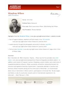 Page 1  Woodrow Wilson 28th President  Terms: [removed]