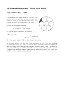 High School Mathematics Contest, First Round Open Division, Nov. 1, In the ﬁgure, the radius of the big circle is 6, the small circles are of equal size, and the outermost and innermost circles are tangent to t