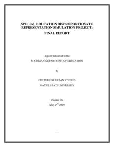 Special Education Disproportionate Representation Simulation Project: Final Report