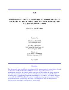 Review of Internal Exposures to Thorium and Its Progeny at the Kansas City Plant During Mg-Th Machining Operations