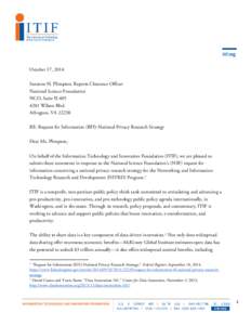 ITIF Submits Comments to the National Science Foundation for a National Privacy Research Strategy
