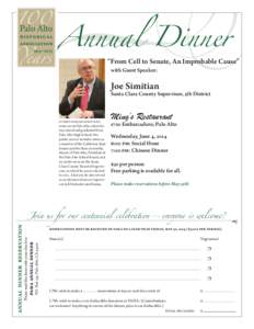 Annual Dinner “From Cell to Senate, An Improbable Cause” with Guest Speaker: Joe Simitian