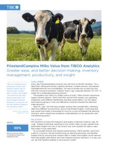FrieslandCampina Milks Value from TIBCO Analytics Greater ease, and better decision-making, inventory management, productivity, and insight CHALLENGE “We are transforming our planning processes, and