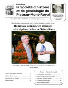 COÏNCIDANT AVEC SON CINQUIÈME ANNIVERSAIRE Hiver – Vol. 5, No 4 – www.histoireplateau.org  LA SHGP EMMÉNAGE