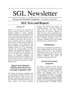 SGL Newsletter Society for Germanic Linguistics Vol. 23, No. 2, FallSGL News and Reports