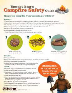 Smokey Bear’s Guide Keep your campfire from becoming a wildfire! BEFORE … •	 Choose a spot that’s protected from wind gusts and at least 15 feet from your tent, gear, and anything flammable. •	 Clear a 10-foot 