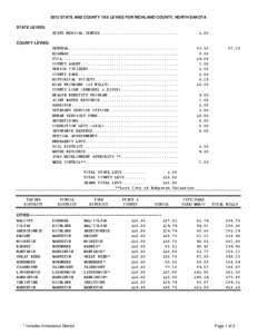 2013 STATE AND COUNTY TAX LEVIES FOR RICHLAND COUNTY, NORTH DAKOTA STATE LEVIES: STATE MEDICAL CENTER........................................... 1.00 COUNTY LEVIES: GENERAL................................................