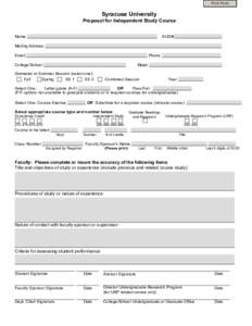 Print Form  Syracuse University Proposal for Independent Study Course Name
