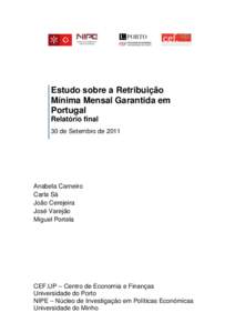 Estudo sobre a Retribuição Mínima Mensal Garantida em Portugal