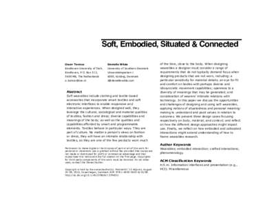 Soft, Embodied, Situated & Connected Oscar Tomico Danielle Wilde  Eindhoven University of Tech.