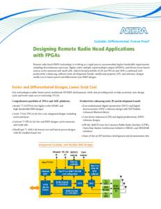 Scalable, Differentiated, Future Proof  Designing Remote Radio Head Applications with FPGAs Remote radio head (RRH) technology is evolving at a rapid pace to accommodate higher bandwidth requirements including discontinu