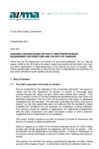To the Care Quality Commission  4 September 2014 Dear Sirs GUIDANCE FOR NHS BODIES ON THE FIT AND PROPER PERSON