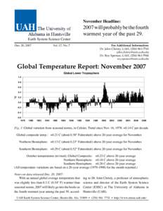 November Headline:  2007 will probably be the fourth warmest year of the past 29.  Earth System Science Center