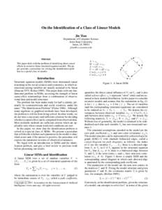 On the Identification of a Class of Linear Models Jin Tian Department of Computer Science Iowa State University Ames, IA 50011