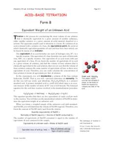Chemistry 111 Lab: Acid-Base Titration (B)—Equivalent Mass  Page G-3 ACID-BASE TITRATION Form B