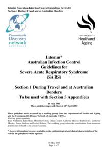 Interim Australian Infection Control Guidelines for SARS Section 1 During Travel and at Australian Borders Interim* Australian Infection Control Guidelines for