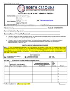 Form LR-ER Page 1 of 6 (RevLOBBYIST MONTHLY EXPENSE REPORT MAILING ADDRESS: Lobbying Compliance Division State Board of Elections and Ethics Enforcement
