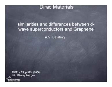 Dirac Materials similarities and differences between dwave superconductors and Graphene A.V. Balatsky