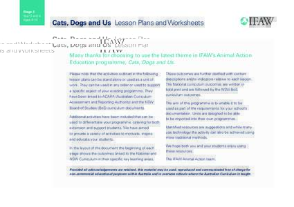 Stage 2 Year 3 and 4 Ages 8-10 Cats, Dogs and Us Lesson Plans and Worksheets