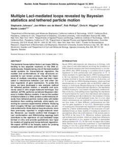 Nucleic Acids Research Advance Access published August 12, 2014 Nucleic Acids Research, doi: nar/gku563 Multiple LacI-mediated loops revealed by Bayesian statistics and tethered particle motion