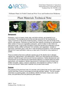 Pollinator Plants for North-Central and West Texas and Southwestern Oklahoma