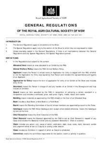 GENERAL REGULATIONS OF THE ROYAL AGRICULTURAL SOCIETY OF NSW ROYAL AGRICULTURAL SOCIETY OF NSW (RAS) ABN[removed]_____________________________________________________________________________________________