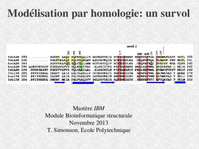 Modélisation par homologie: un survol  Mastère IBM Module Bioinformatique structurale Novembre 2013 T. Simonson, Ecole Polytechnique