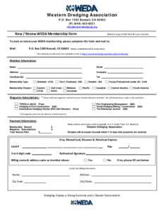 Western Dredging Association P.O. Box 1393 Bonsall, CAP   New / Renew WEDA Membership Form