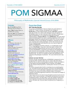Newsletter of POM SIGMAA  December 26, 2017 POM SIGMAA Philosophy of Mathematics Special Interest Group of the MAA