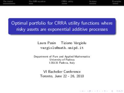 The model  The HJB equation CRRA utility