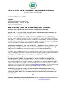 DOGAMI news release: New maritime resources for tsunami response, readiness; Guide helps Newport and Toledo mariners navigate tsunami hazards