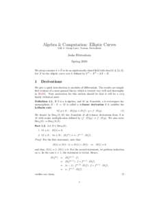 Algebra & Computation: Elliptic Curves Talk 3: Group Laws, Torsion, Derivations Jesko H¨ uttenhain Spring 2010