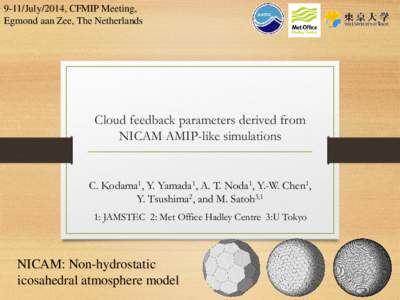 9-11/July/2014, CFMIP Meeting, Egmond aan Zee, The Netherlands Cloud feedback parameters derived from NICAM AMIP-like simulations