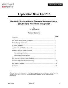 Application Note AN-1016 Hermetic Surface-Mount Discrete Semiconductor, Solutions to Assembly Integration