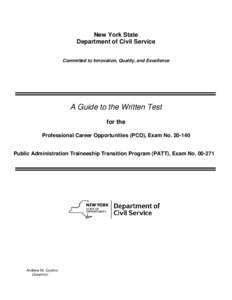 New York State Department of Civil Service Committed to Innovation, Quality, and Excellence A Guide to the Written Test for the