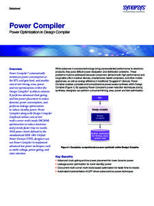 Datasheet  Power Compiler Power Optimization in Design Compiler  Overview