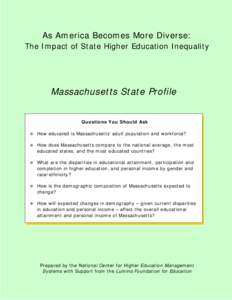 As America Becomes More Diverse: The Impact of State Higher Education Inequality Massachusetts State Profile Questions You Should Ask  How educated is Massachusetts’ adult population and workforce?
