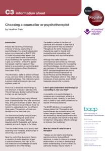 C3  information sheet Choosing a counsellor or psychotherapist by Heather Dale