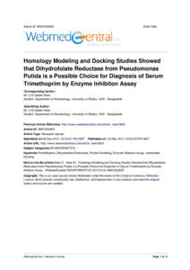 Article ID: WMC002825Homology Modeling and Docking Studies Showed that Dihydrofolate Reductase from Pseudomonas