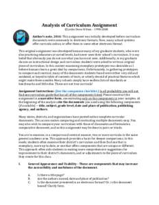 Analysis of Curriculum Assignment ©Leslie Owen Wilson – Author’s note, 2014: This assignment was initially developed before curriculum documents were commonly in electronic formats. Now, many school system
