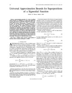 IEEE TRANSACTIONS ON INFORMAI10N THEORY, VOL. 39, NO.3, MAY[removed]Universal Approximation Bounds for Superpositions of a Sigmoidal Function