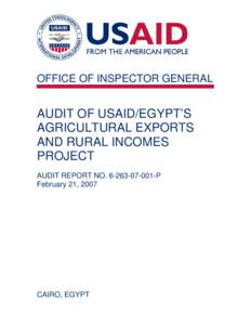 Audit of USAID/Egypt’s Agricultural Exports and Rural Incomes Project