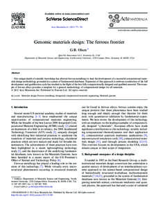 Available online at www.sciencedirect.com  Acta Materialia[removed]–781 www.elsevier.com/locate/actamat  Genomic materials design: The ferrous frontier